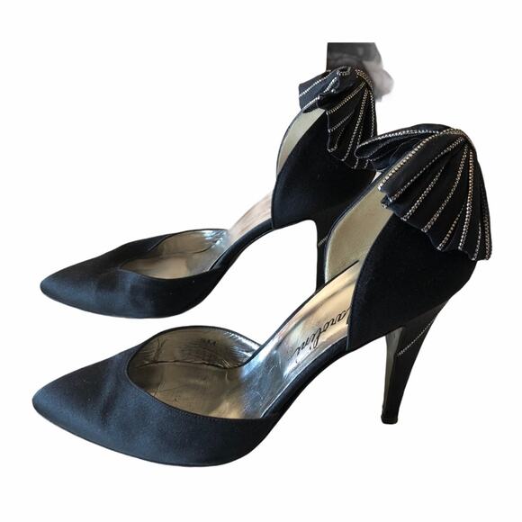 Garolini Bronson Pump Bow Black Silver 8 Vintage - Picture 1 of 13